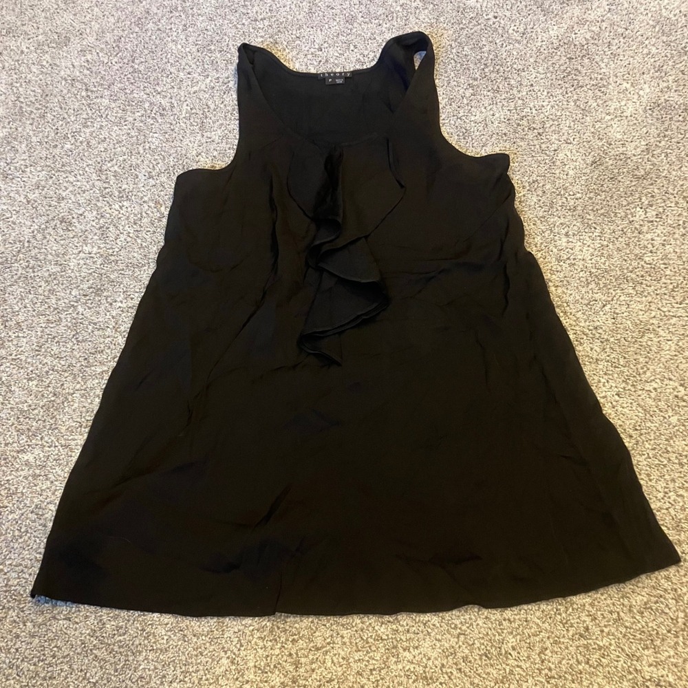 Theory Faiza Black Ruffle Sleeveless Blouse Top Womens Size 0 P Quiet Luxury